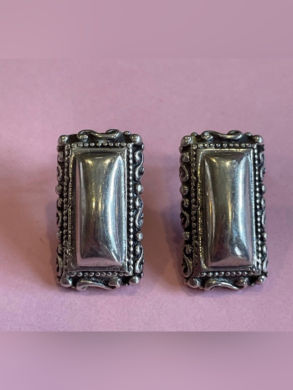 Vintage Sterling Silver Ornate Pierced Earrings #7820
